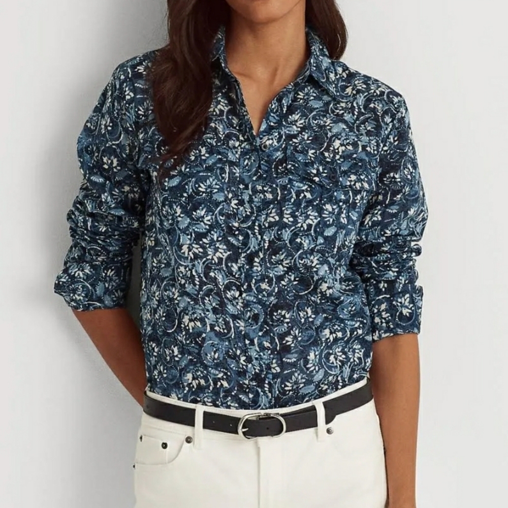 Lauren Ralph Lauren Navy Floral Button-Down Shirt
